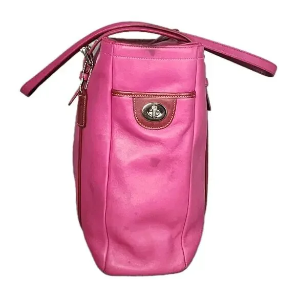 Vintage Coach Tote Bag Pink Leather D05Q-5182 Double Strap Shoulder Bag Rare - Picture 4 of 16
